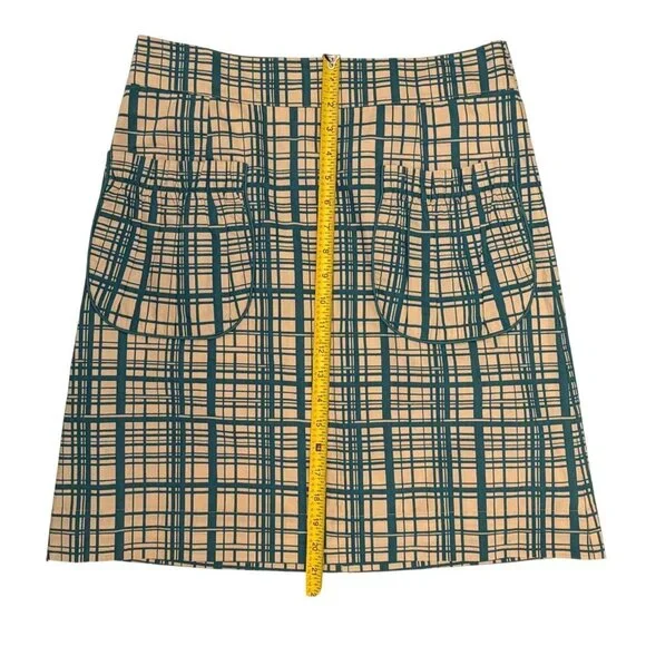 Girls From Savoy Beige & Turquoise Plaid Skirt With Pockets Size Large Cotton Bl - Picture 3 of 5